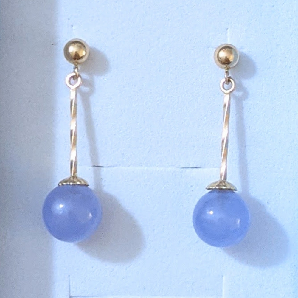 14k Solid Gold Jade Drop Earrings